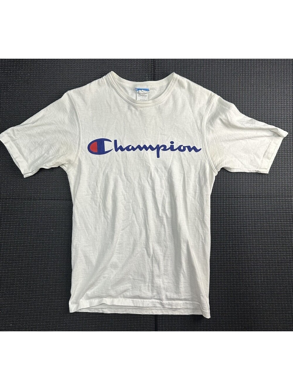 Champion Script Logo Tee White Heavyweight Embroidered C Patch Men’s Small